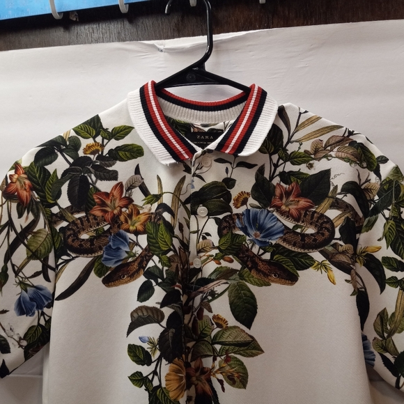 Zara Floral Print Novelty Business Casual Polo Professional White Small Office - Picture 15 of 16
